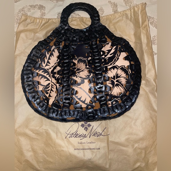 Patricia Nash Black Leather Chain Floral Handbag - Picture 1 of 4
